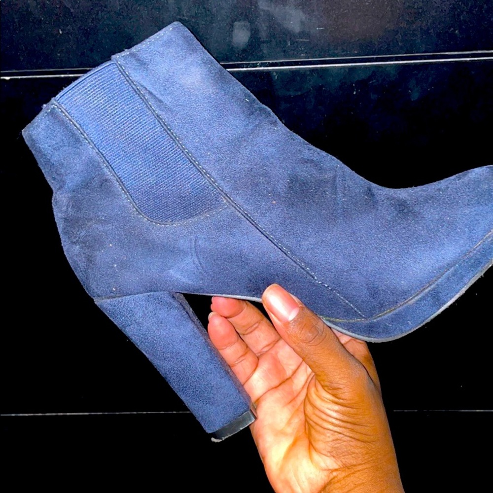 BellaMarie Navy Blue Suede Heeled Ankle Boot